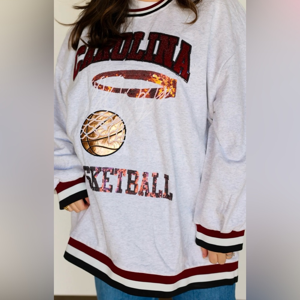 Queen of Sparkles Carolina Grey Garnet & Black Sweatshirt Size S